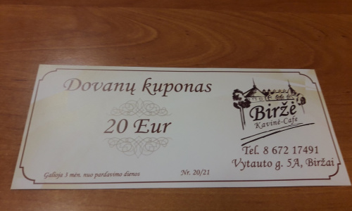 Dovanų čekis 20e (galioja tik kartu su pardavimo čekiu)
