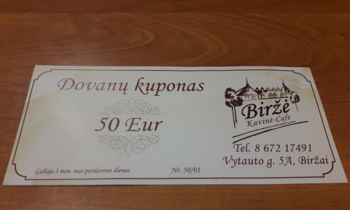 Dovanų čekis 50e (galioja tik su pardavimo čekiu)