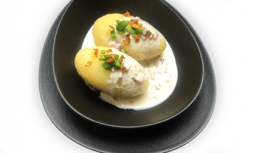 Lithuanian traditional potatoes dish "Cepelinai" with meat